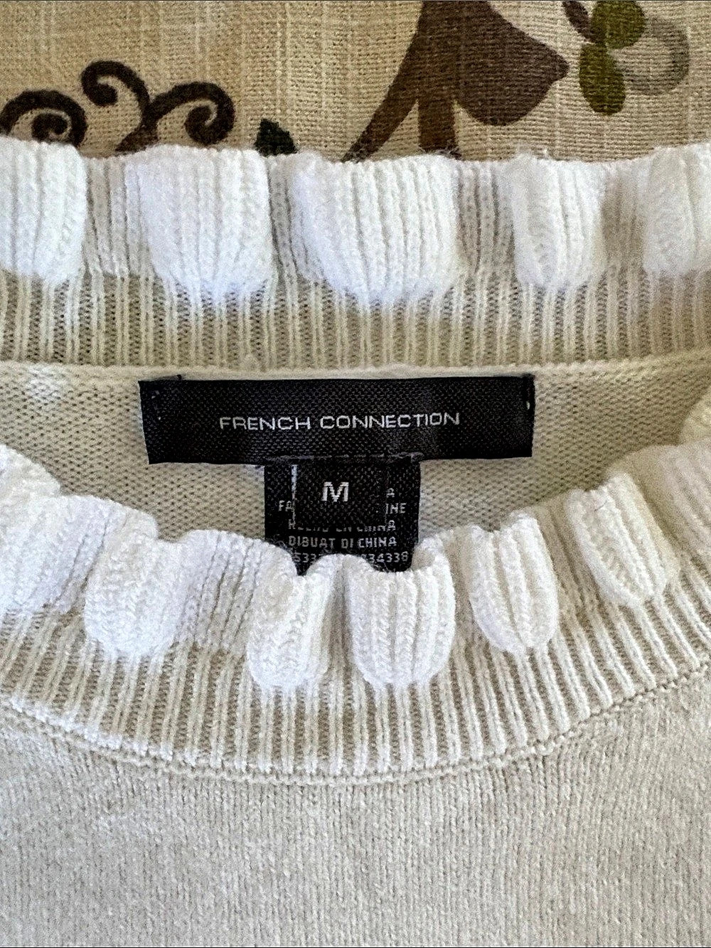 French Connection Ruffle Neck Ribbed Sweater White Medium - Picture 3 of 3